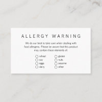 Carte simple de allergènes alimentaires pour boula