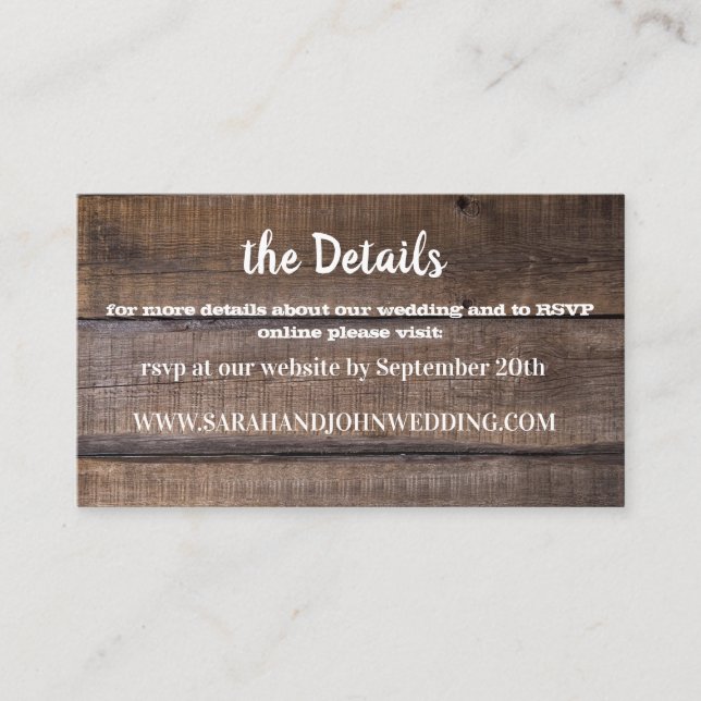 Visite Chic Rustic Mariage de bois Site Web Carte RSVP (Devant)