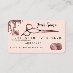 Visite Ciseaux-cheveux Carte de crédit Rose stylisé Or