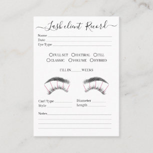 Visite Client d'extension Eyelash Formulaire de Carte de
