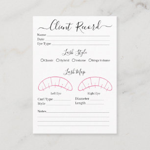 Visite Client d'extension Eyelash Formulaire de Carte de