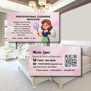Visite Code QR Carte Rose Service de Nettoyage Maison de