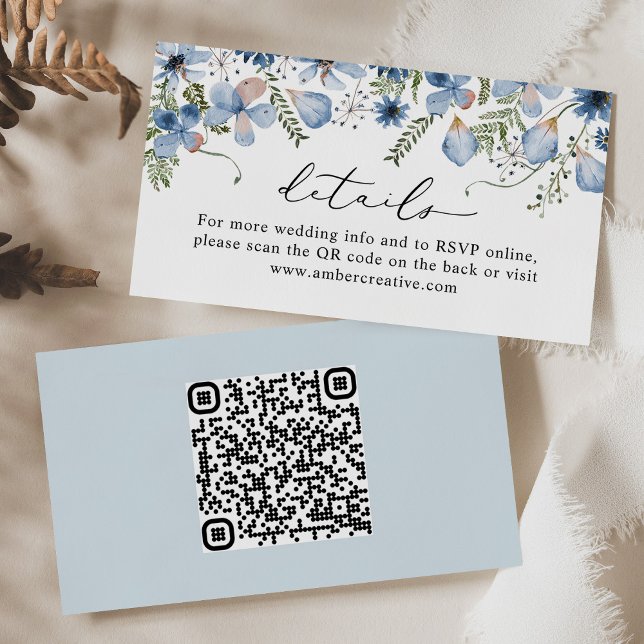 Visite Code QR Dusty Blue Mariage Détails Carte de boîtie (Créateur téléchargé)