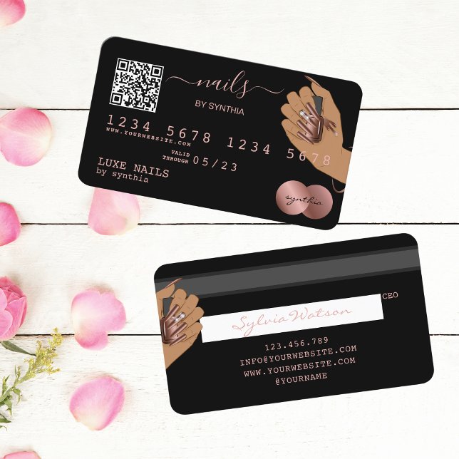 Visite Code QR Nails Technicien Carte de crédit Rose Gold (Créateur téléchargé)