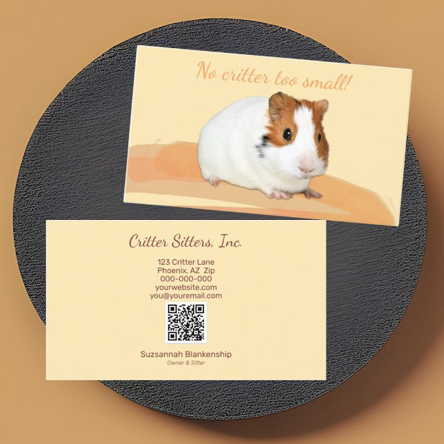 Visite Cute Animal Sitter Guinée Pig QR Code Carte de vis (business card front and back design)