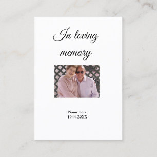 Visite dans l'amour nom de mémoire texte keepsaké carte d