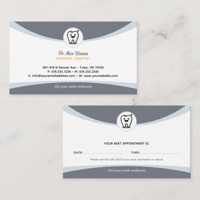 Visite Dentiste | Carte de rendez-vous dentaire (Devant / Derrière)
