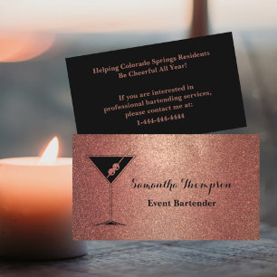 Visite Elegant Rose Gold Evénement Bartender Carte de vis