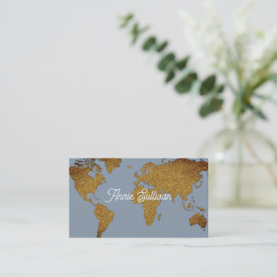 Visite Elégante carte du monde de Faux Gold Dusty Blue