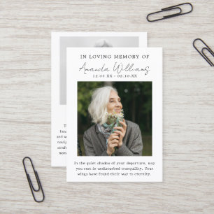 Visite Funérailles commémoratives - Carte de remerciement