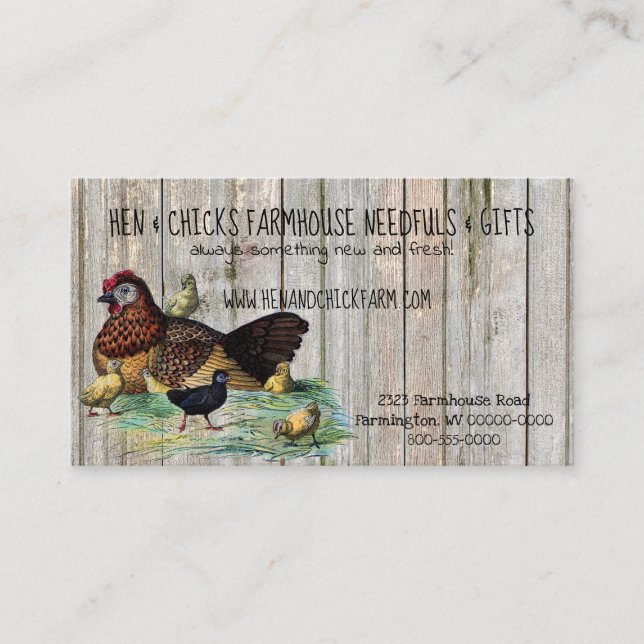 Visite Hen & Chicks Rustic Farmhouse Style Carte de visit (Devant)