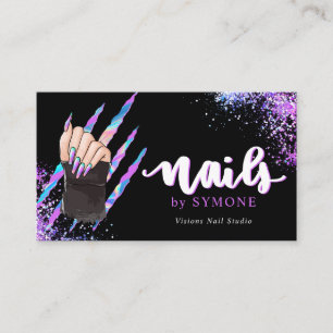 Visite Nail Tech Bold Holographic Your Logo Carte de visi