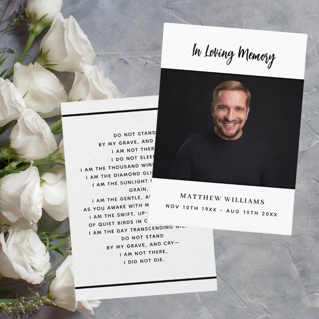 Visite Photo noir blanc simple carte de prière funéraire (Créateur téléchargé)