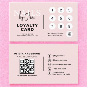 Visite QR Code Nail Spécialiste Carte de fidélité Rose-Bl