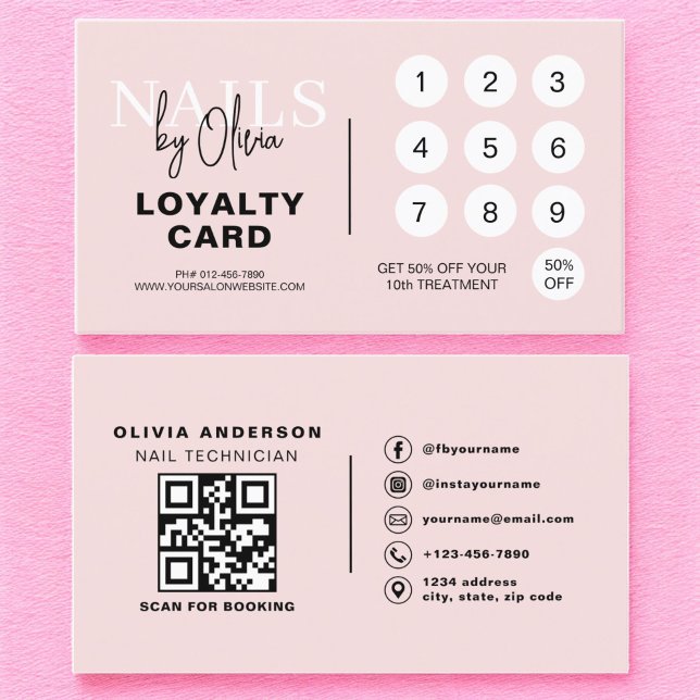Visite QR Code Nail Spécialiste Carte de fidélité Rose-Bl (Créateur téléchargé)