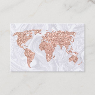 Visite Rose Gold World Map Agent de voyage Carte de visit