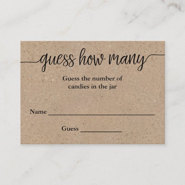 Visite Rustic Kraft Script Devine Combien De Carte De Jeu (Devant)