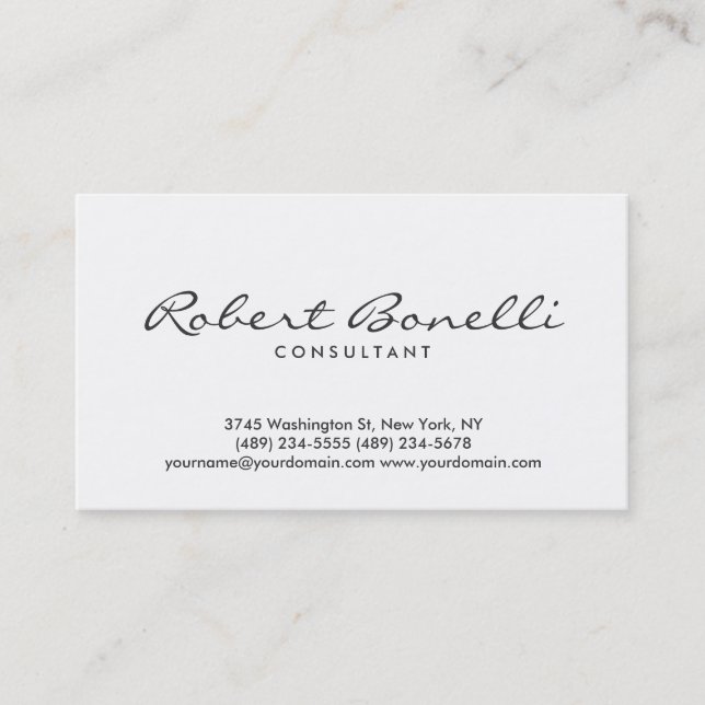 Visite Script Blanc Plain Moderne Consultant Carte de vis (Devant)