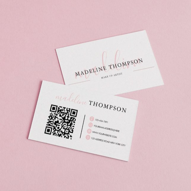 Visite Script de calligraphie rose pâle Code QR Carte de  (Créateur téléchargé)