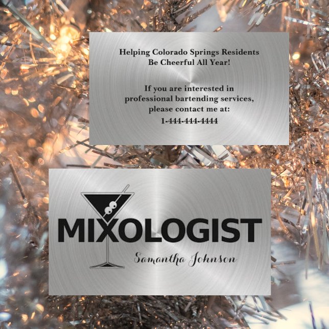 Visite Shiny Silver & Black Event Bartender Carte de visi (Créateur téléchargé)