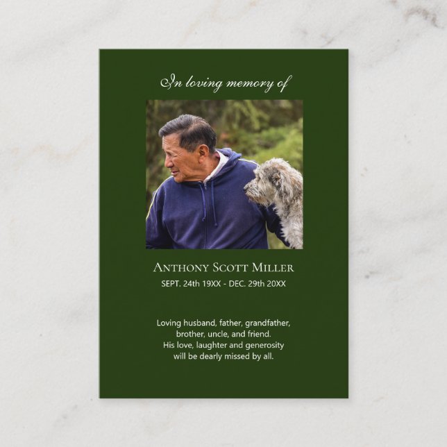 Visite Simple petite carte de prière de mémorial photo (Devant)