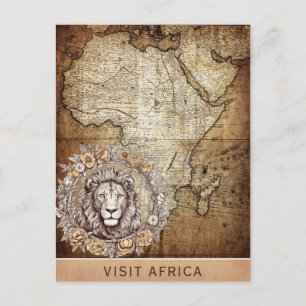 Visite vintage Afrique Carte Lion Floral Voyage