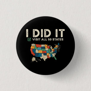 Visited All 50 US States - USA Map Travel - Visit 1 Inch Round Button