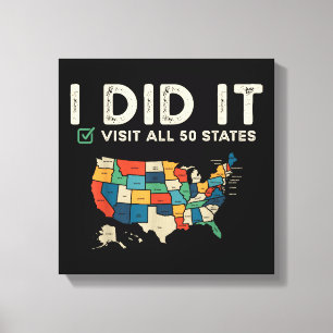 Visited All 50 US States - USA Map Travel - Visit  Canvas Print