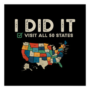 Visited All 50 US States - USA Map Travel - Visit Poster