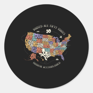 Visited All Fifty States Usa All 50 States Map  Classic Round Sticker