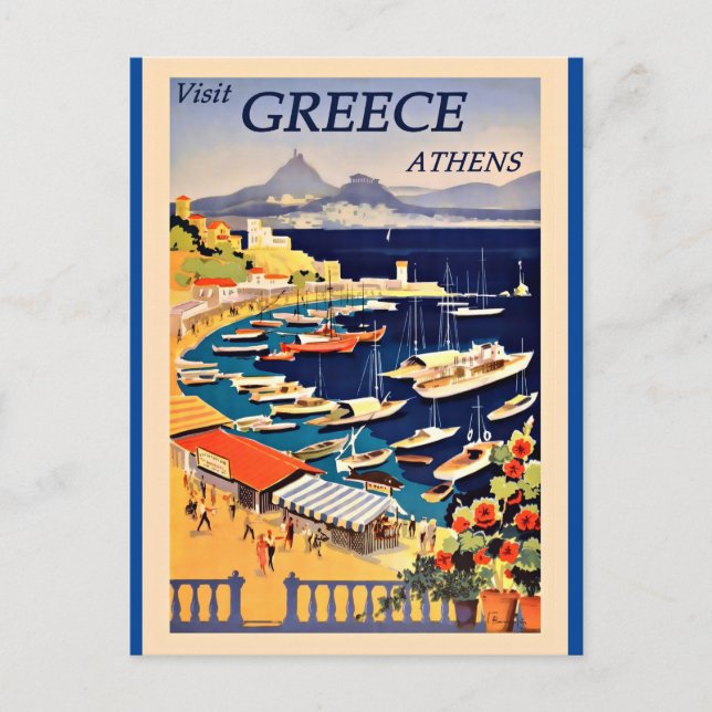 Visitez la Grèce, poster de voyage vintage, carte  (Devant)