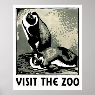 Visitez le zoo - Poster WPA Vintage avec des pingo