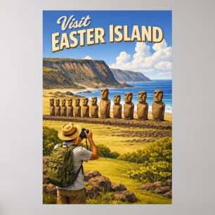 Visitez l'île de Pâques - Affiche de voyage vintag