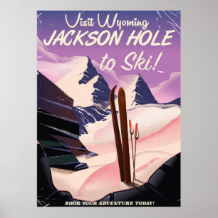 Visitez Wyoming ! Affiche de voyage pour skier à J