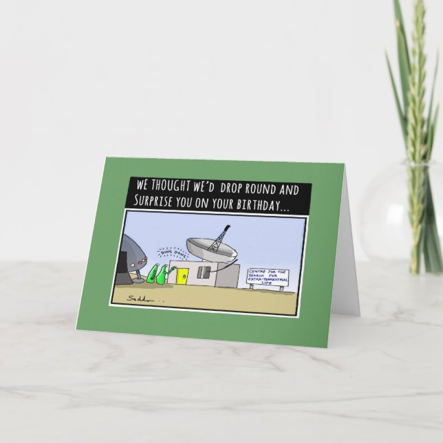 Visiting Aliens Funny Comic Cartoon Birthday Card (Front)