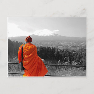 Visiting Buddhist Monk & Mount Fuji Postcard