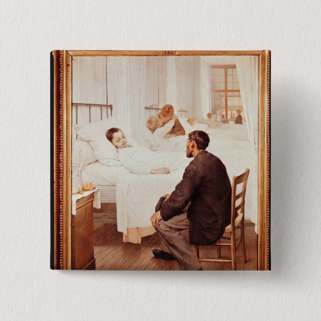 Visiting Day at the Hospital, 1889 2 Inch Square Button (Front)