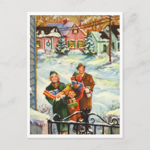 Visiting Friends for the Holidays 50s Retro Postcard