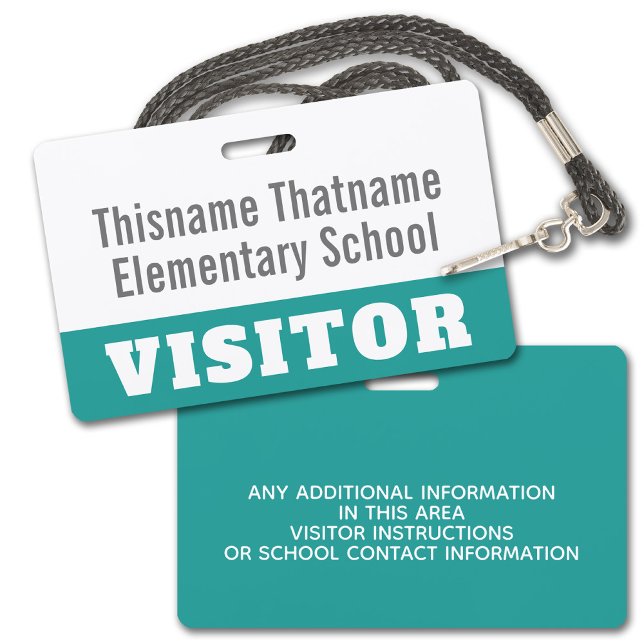 Visitor Badge - Parents Schools - CAN EDIT COLOR (Visitor Badge for a School or other institution. Customize with the business name and other info.)