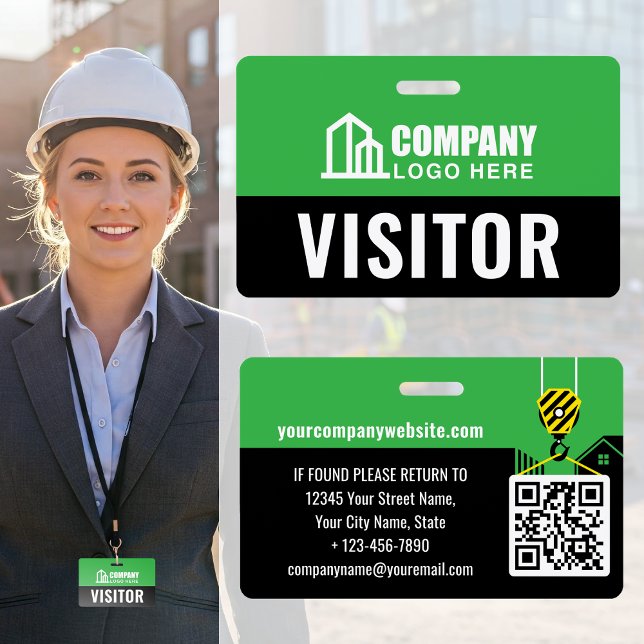 Visitor Pass ID Logo Construction Green Custom Badge (Creator Uploaded)
