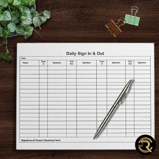 Visitor Sign In Sign Out Tracker Notepad