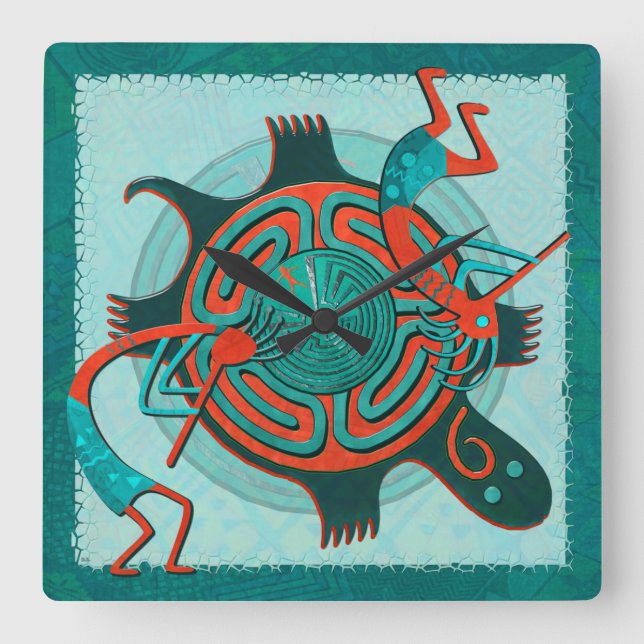 Visitors Anasazi Native Folk Art Square Wall Clock (Front)