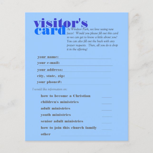 visitor's card (Front)