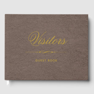 Visitors Elegant Faux Leather and Gold Guest Book