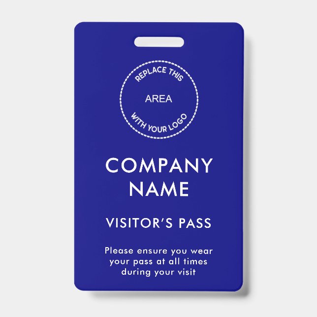 Visitors Pass Company Name Logo Blue Badge (Front)