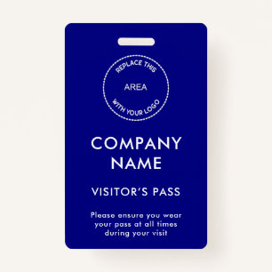 Visitors Pass Company Name Logo Blue Badge