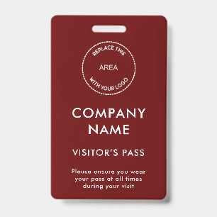 Visitors Pass Company Name Logo Burgundy White Badge