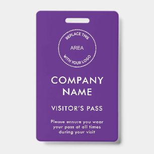Visitors Pass Company Name Logo Purple White Badge