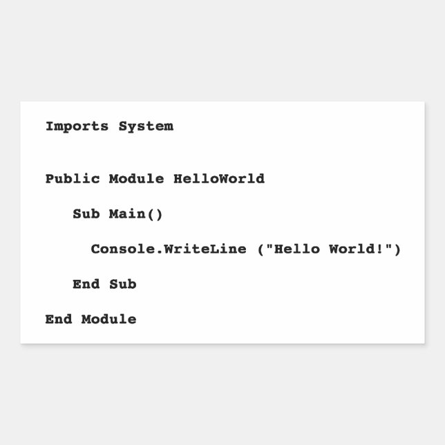 Visual Basic Hello World Greeting Sticker (Front)