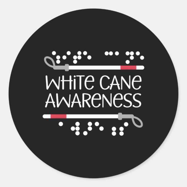 Visual Braille White Cane Awareness Blind Low Visi Classic Round Sticker (Front)